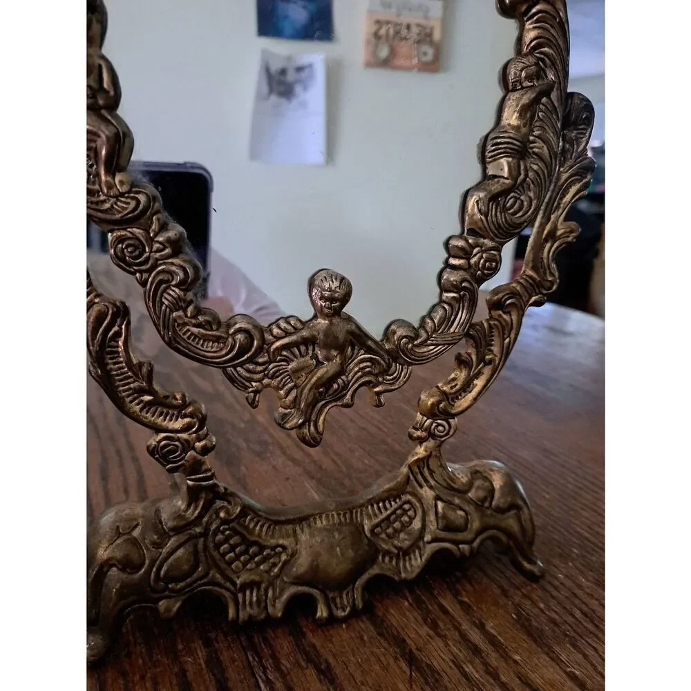 Vintage Ornate Cherub Vanity Dresser Table Victorian Baroque Rotating Mirror